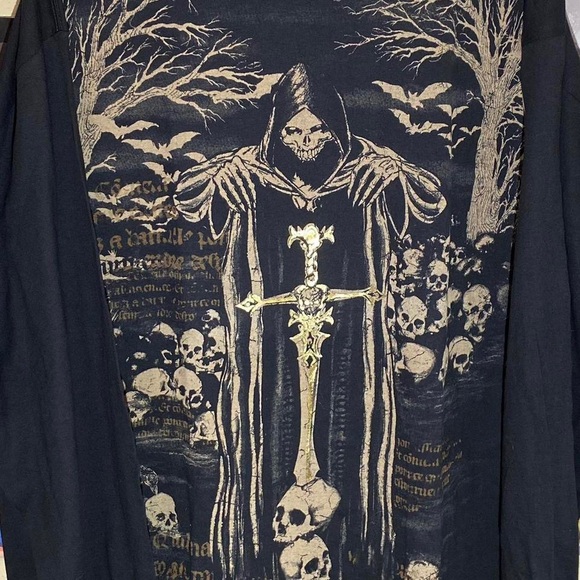 Cyber y2k goth skater grunge emo grim reaper graphic shirt size 2XLRG - Picture 2 of 4